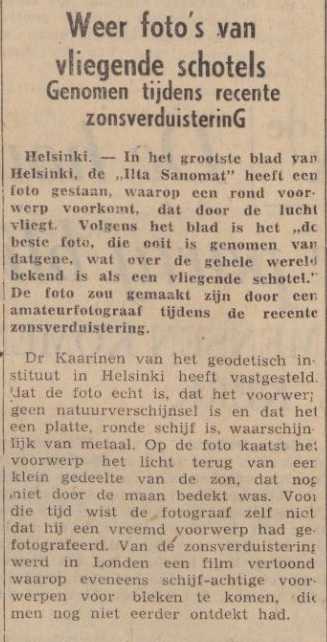 1954 Weer fotos van vliegende schotels Genomen tijdens recente zonsverduistering